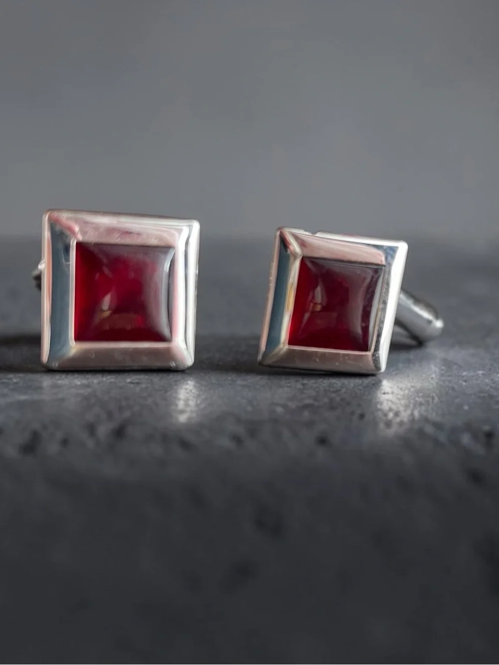 Swank Ruby Red Glass Silver Tone Square Cufflinks